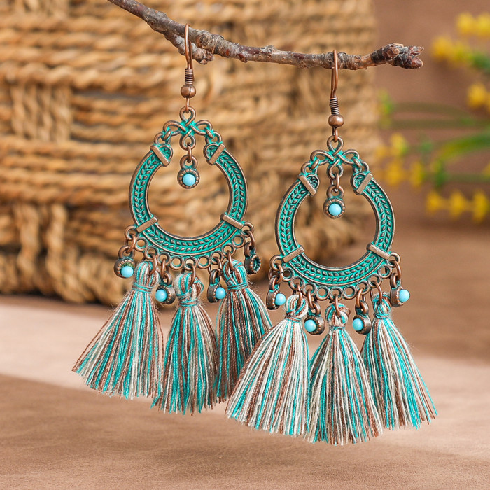 Bohemian Vacation Accessories European and American Fashion Alloy Earrings Long Tassel Earrings Women's Personality Jewelry Wholesale