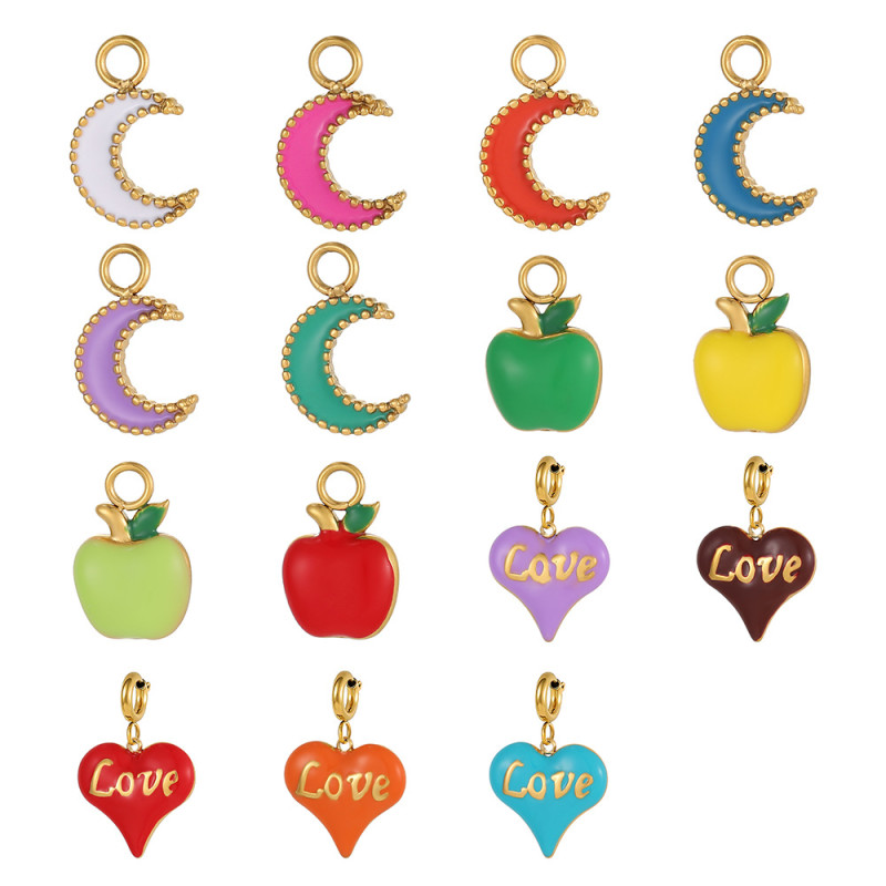 DIY Jewelry Accessories Simple Stainless Steel Oil Drop Fruit Pendant Charms Bracelet Keychain Accessories Wholesale