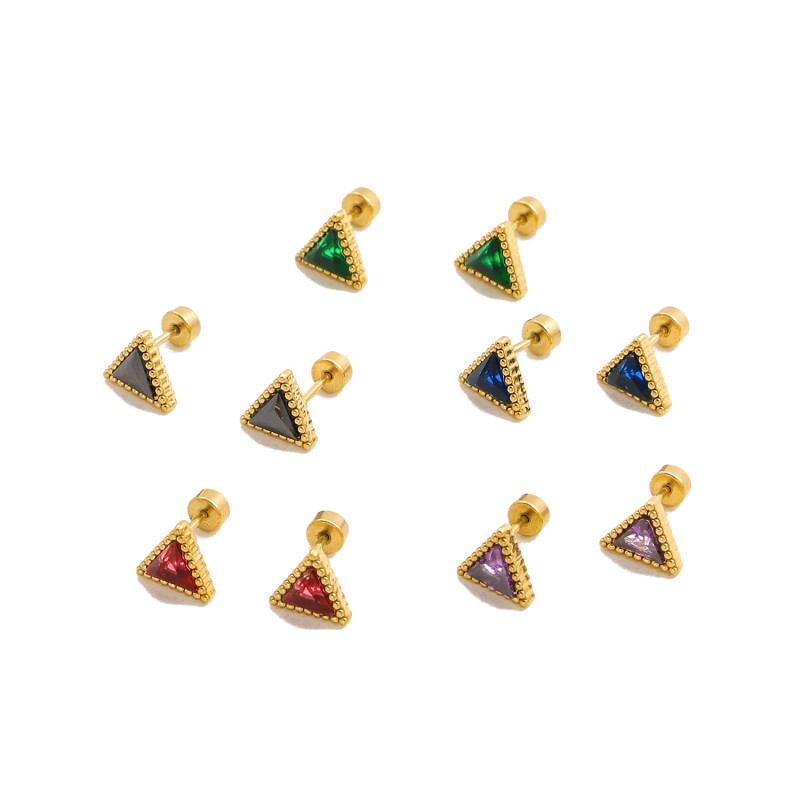 European and American Style Stainless Steel Emerald Triangle Earrings High-end Vintage Light Luxury Earrings French Chanel Accessories Wholesale