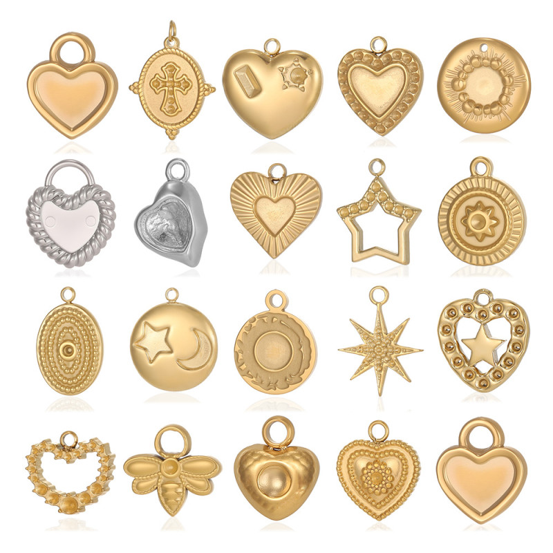 European and American Cross-Border Stainless Steel Geometric Heart DIY Pendant Design Necklace Earrings Accessories Wholesale