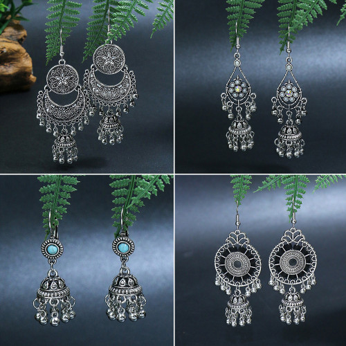 Cross-Border Indian and Pakistani Earrings Bohemian Niche Design Exaggerated Vintage Distressed Ethnic Style Earrings for Women