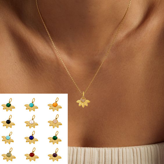 Hot Selling Stainless Steel Sun Natural Stone Pendant Necklace Accessories Jewelry Wholesale