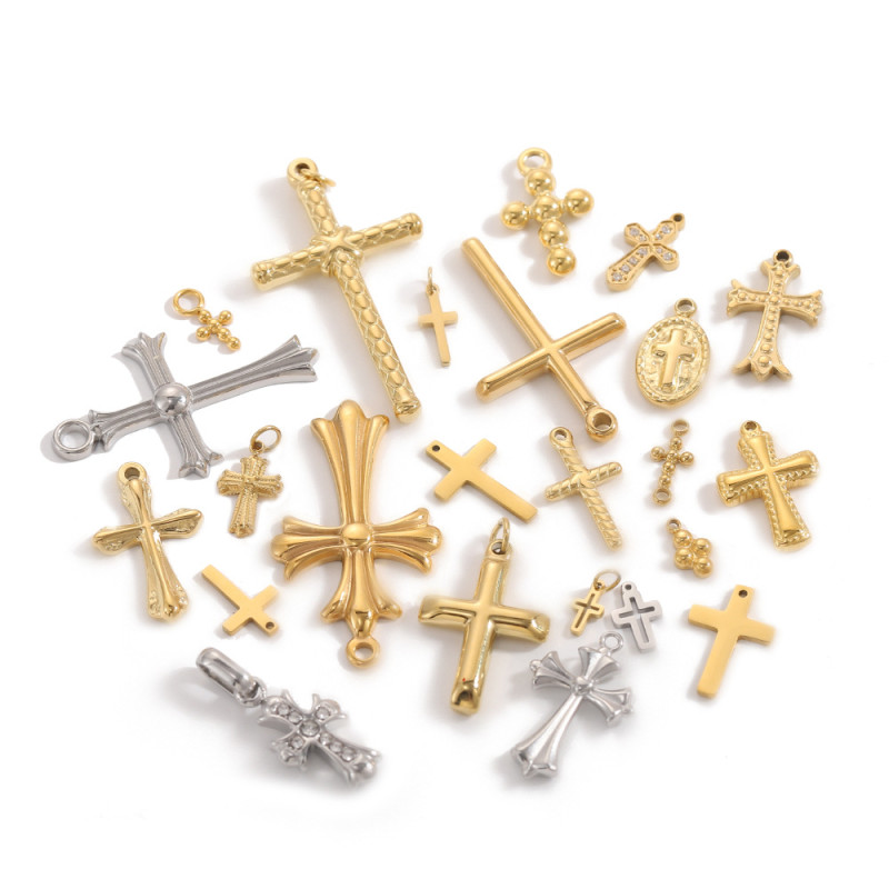 Vintage European and American Single Pendant Cross Rose Necklace Pendant Accessories Stainless Steel Cross Pendant Accessories Jewelry