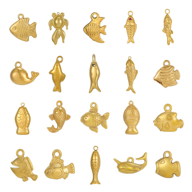 Ocean Mermaid Turtle Conch Dolphin Gold Stainless Steel Pendant DIY Bracelet Necklace Jewelry Accessories