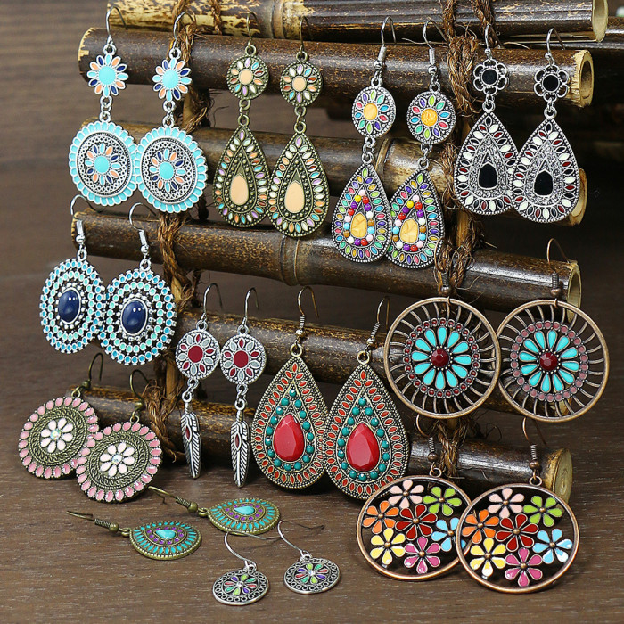 Cross-border Hot Selling Bohemian Style Earring Set European and American Trend Antique Imitation Earrings Amazon Jewelry Manufacturer Wholesale