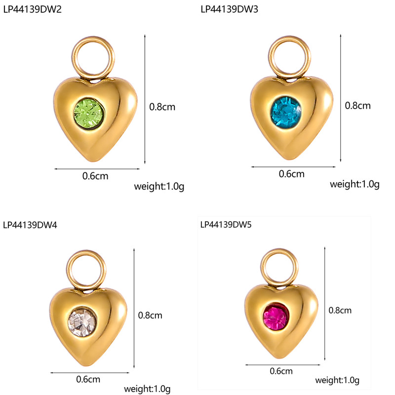 8 Colors DIY Colorful Zircon Heart Gold Small Pendant for Bracelet Necklace Earrings Copper Jewelry Accessories Wholesale