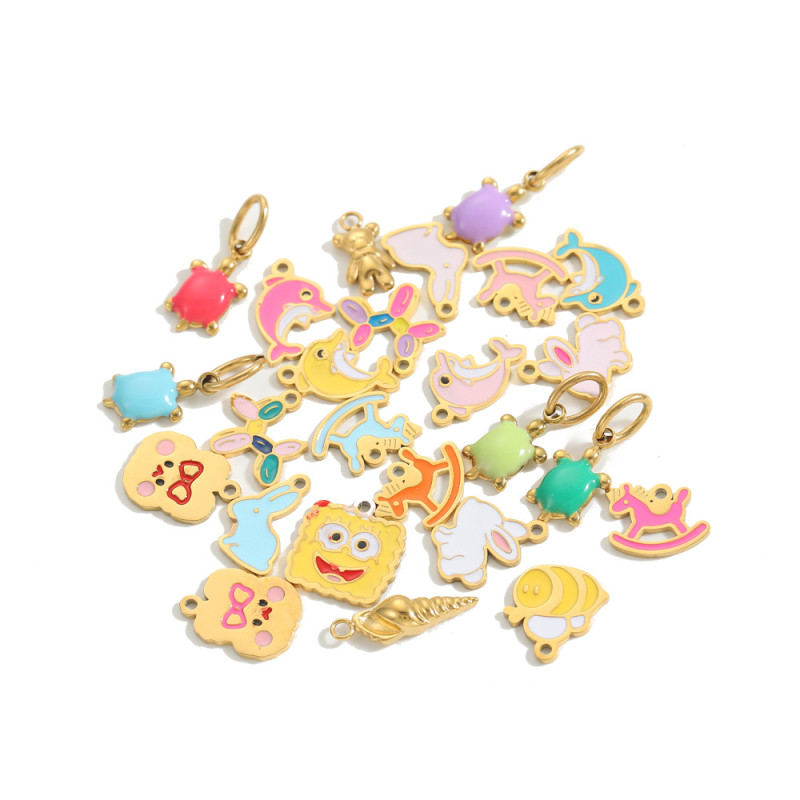 European and American Hot-Selling Fashion DIY Stainless Steel Accessories Pikachu Anime Cartoon Oil Drop Accessories Wholesale