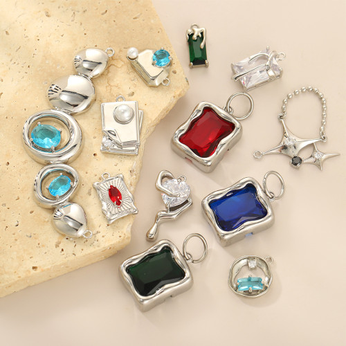 European and American Hot Selling Retro Fashion Korean Style Personality Square Zircon Pendant DIY Bracelet Necklace Accessories Wholesale