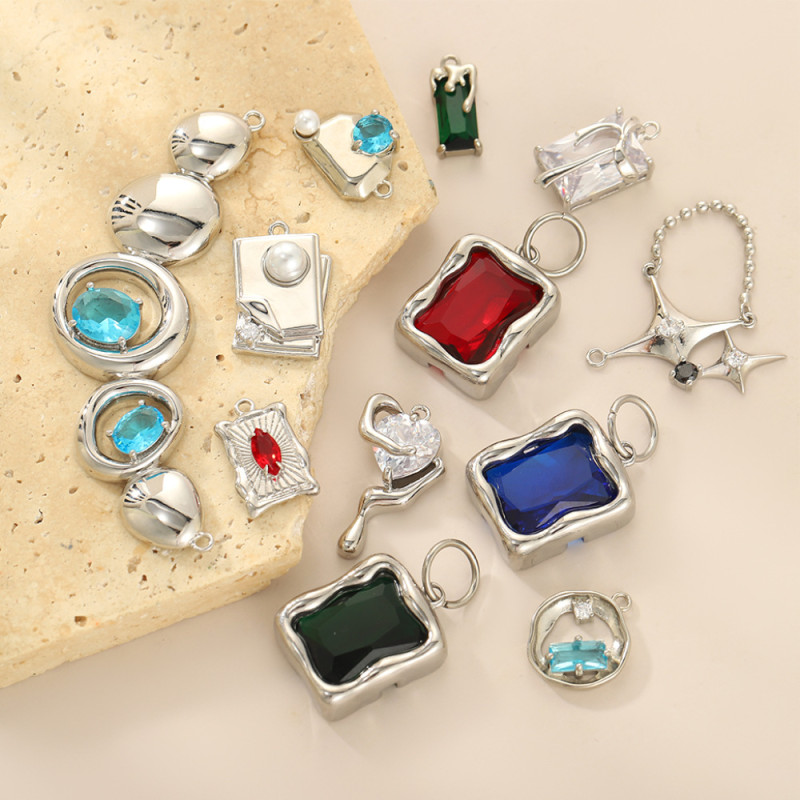 European and American Hot Selling Retro Fashion Korean Style Personality Square Zircon Pendant DIY Bracelet Necklace Accessories Wholesale