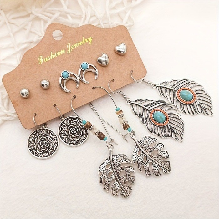 E-commerce Trendy Jewelry Ethnic Style Inlaid Diamond Turquoise Water Drop Earrings Stud Alloy Earrings Wholesale Source