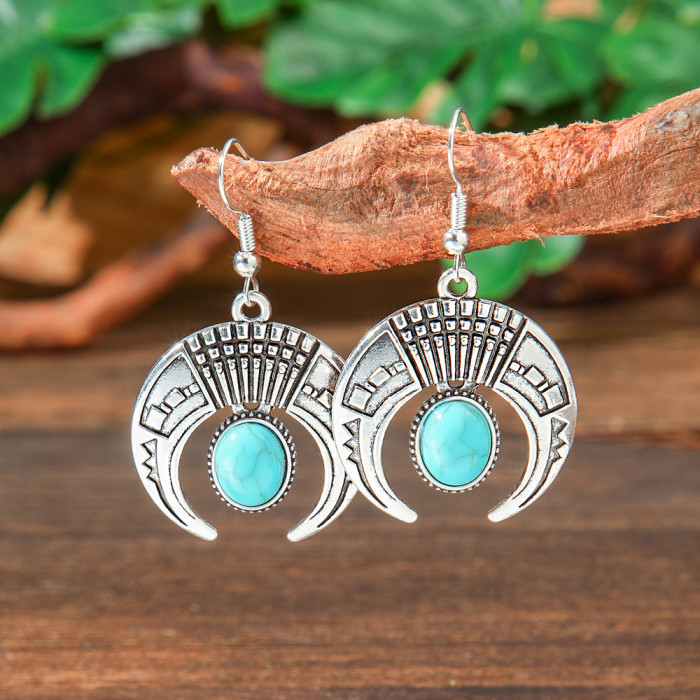 New Hot Selling Bohemian Style Turquoise Earrings Vintage Creative Personality Alloy Texture Earrings Wholesale