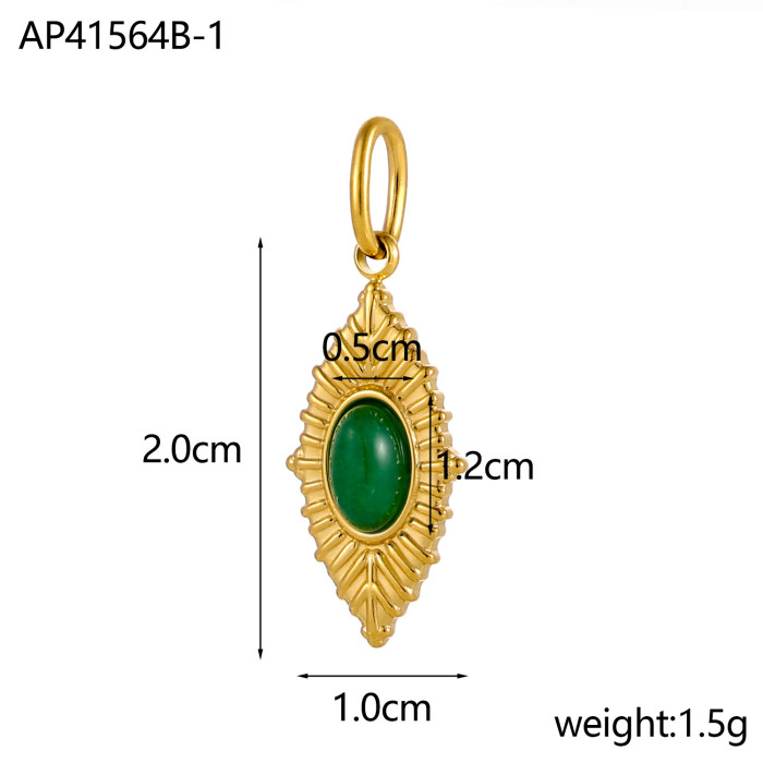 French Retro Oval Leaf Texture Inlaid Colorful Faceted Natural Stone Stainless Steel DIY Jewelry Accessories Wholesale