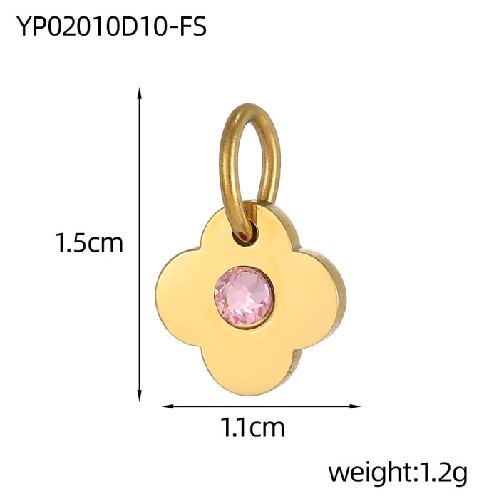 Fashion Light Luxury Stainless Steel Inlaid Zircon Lucky Four-Leaf Flower Pendant DIY Bracelet Necklace Flower Connec...