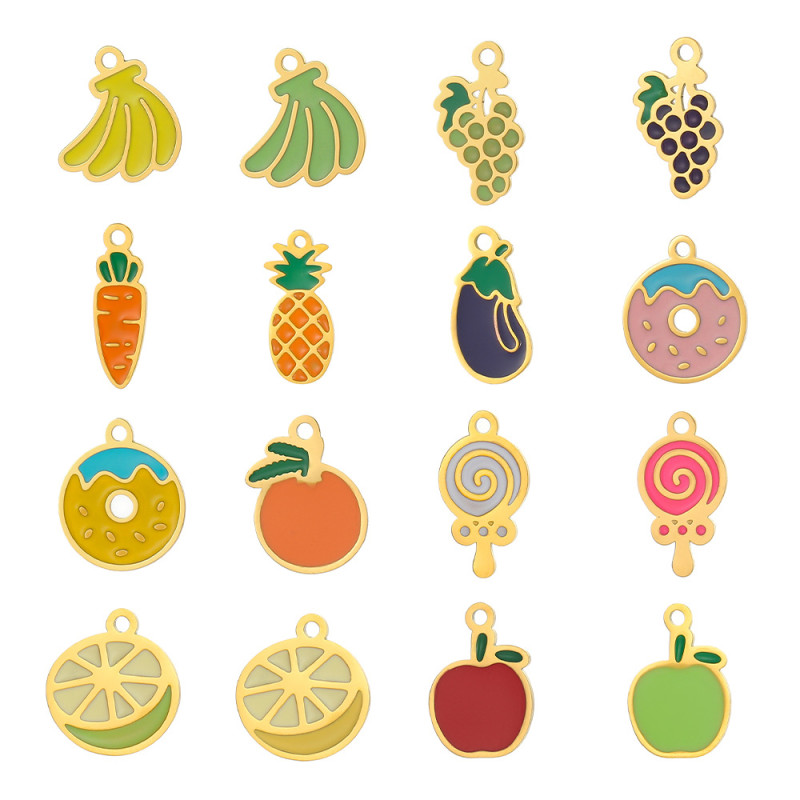 Cross-Border New Summer Fruit Series Jewelry Accessories Oil Drop Stainless Steel Grape Lemon Watermelon DIY Accessories