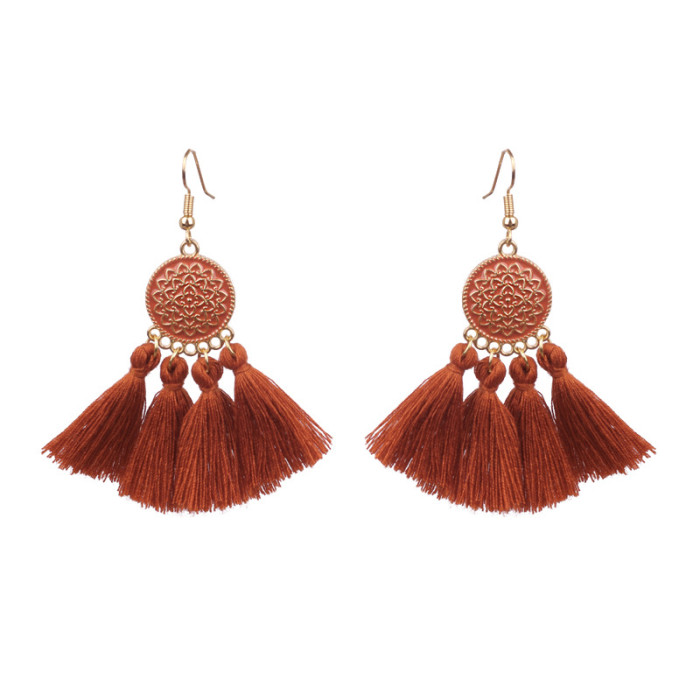 Bohemian Tassel Earrings for Women Round Colorful Flower Oil Drop Accessories Fashion New Ear Jewelry Wholesale
