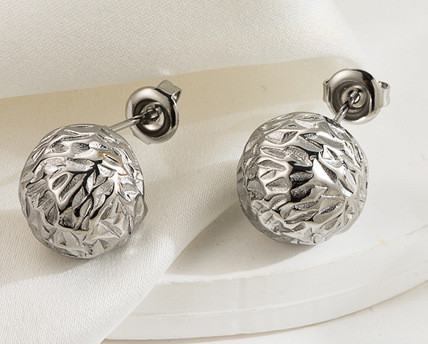 European and American Style Simple Heart Round Ball Three-Dimensional Geometric Stainless Steel Earrings High-End Women's Jewelry Wholesale
