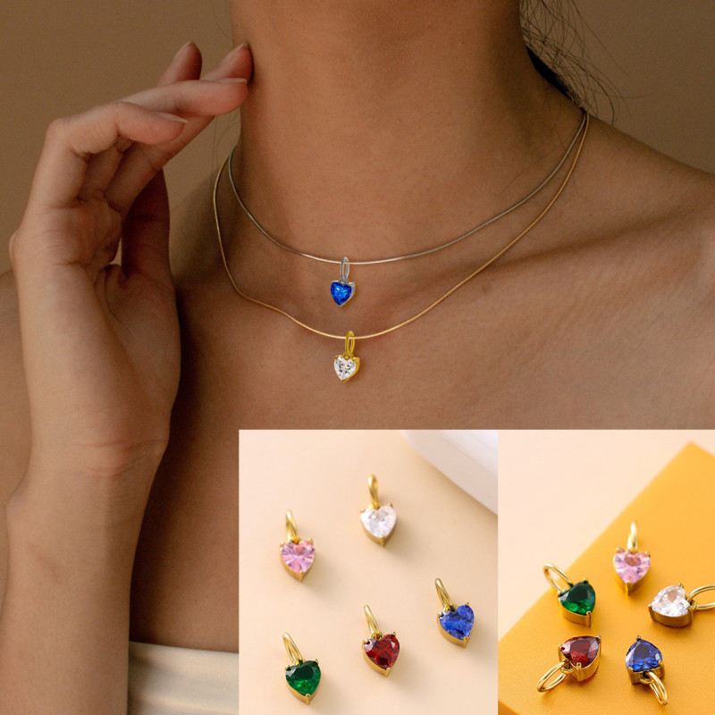 INS Small and Exquisite Stainless Steel Heart-shaped Zircon Pendant DIY Jewelry Accessories Necklace Jewelry Pendant Wholesale