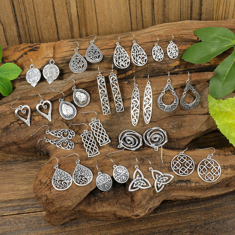 Cross-Border Hot-Selling Ancient Silver Earring Set Ethnic Style Simple Versatile Geometric Personality Ear Jewelry Factory Direct Sale