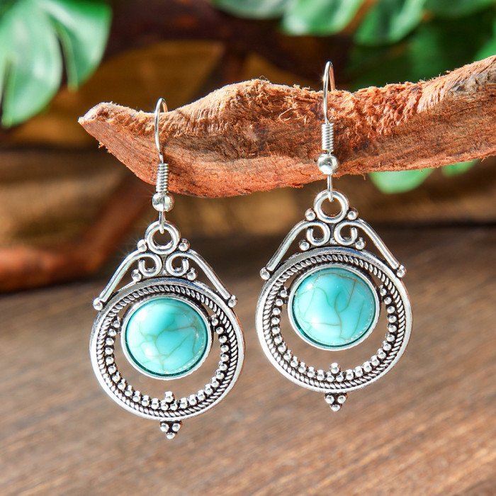 Amazon Wholesale Retro Bohemian Turquoise Earring Set Fashion Ethnic Style Earrings Jewelry Source