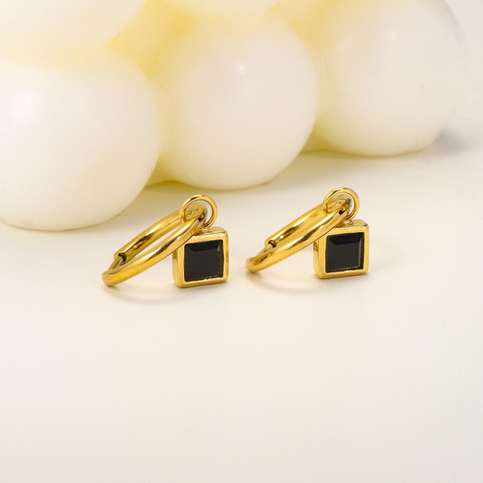 Colorful Zircon Earrings for Women, Style Stainless Steel Square Temperament Ins Earrings, Hoop Earrings for Women, J...
