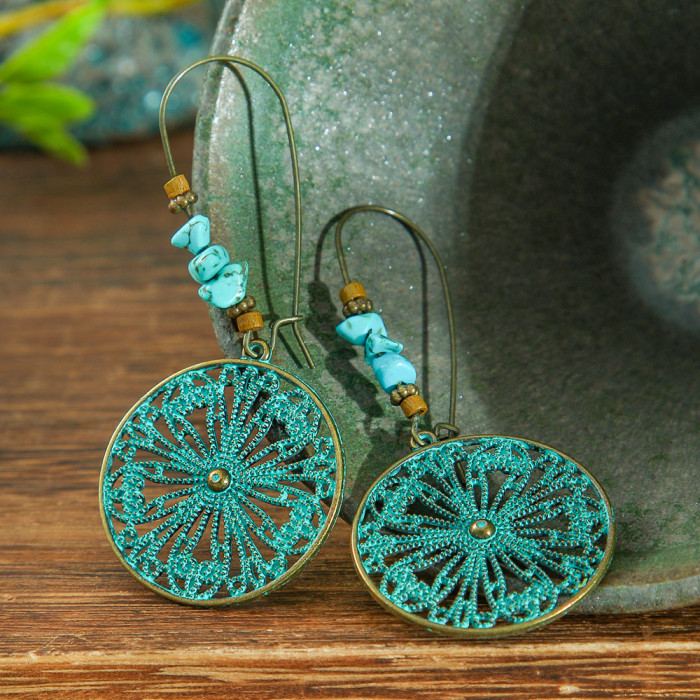 Fashion Hot Sale Retro Round Earrings for Women Creative Flower Alloy Drop Earrings European and American Trendy Earrings Wholesale