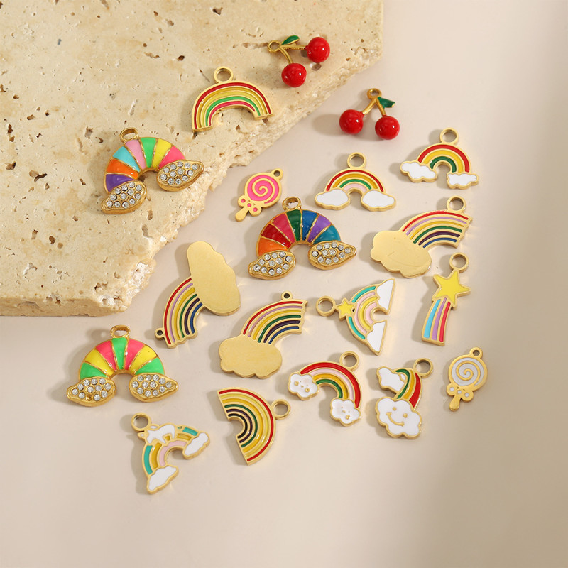New Hot Selling Vacuum Plating fashion DIY Pendant Necklace Furnace Rainbow Gold Stainless Steel Pendant Jewelry Wholesale