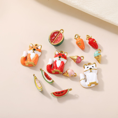 Cross-Border Hot Sale Cute Stainless Steel Drip Oil Ice Cream Watermelon DIY Jewelry Pendant Earrings Bracelet Accessories