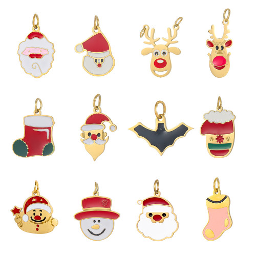 European and American Hot-Selling Cross-Border Oil Drop Christmas Stainless Steel Cartoon Cute DIY Jewelry Accessories Wholesale