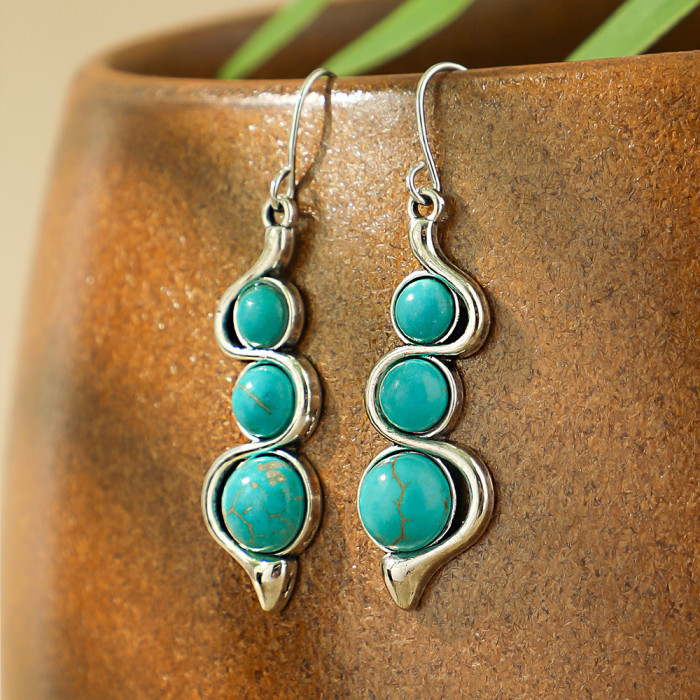 New Hot Selling Bohemian Style Turquoise Earrings Vintage Creative Personality Alloy Texture Earrings Wholesale