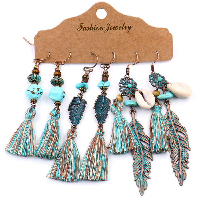 Accessories Trendy 3-Piece Set Tassel Earrings Bohemian Retro New Earrings Set for Women Wholesale, Jewelry Sets