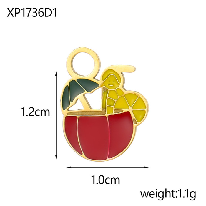 Mini DIY Fruit Pendant Pineapple Strawberry Cherry Apple Watermelon Stainless Steel Pendant Bracelet Necklace Accesso...