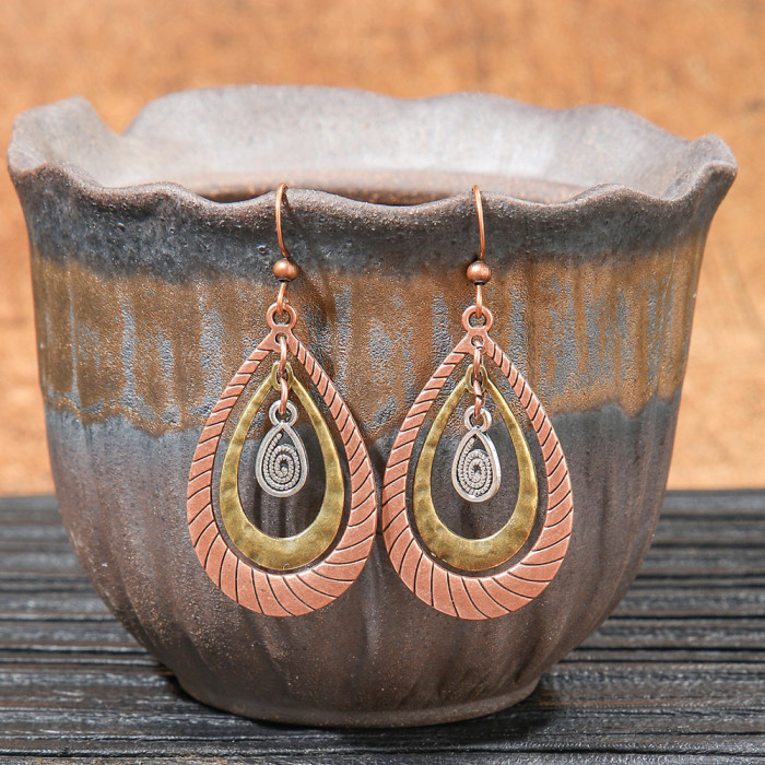 Vintage Coffee Color Earring Set Bohemian Style Fashion Creative Geometric Earrings Versatile Tassel Earrings, Jewelr...