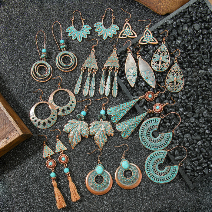 Set Bohemian Vintage Earrings Ethnic Vacation Style Long Tassel Earrings Super Beautiful Jungle Style Drop Earrings,...