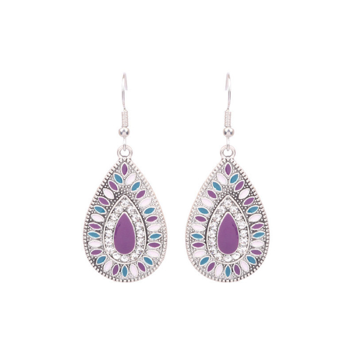 Amazon Cross-Border New Bohemian Style Colorful Oil Drop Earrings for Women Ethnic Style Tassel Earrings Wholesale