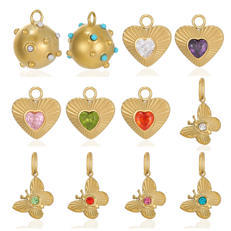 Cross-Border Heart Butterfly Series Pendant DIY Necklace Independent Stand Round Pendant Accessories Jewelry Wholesale