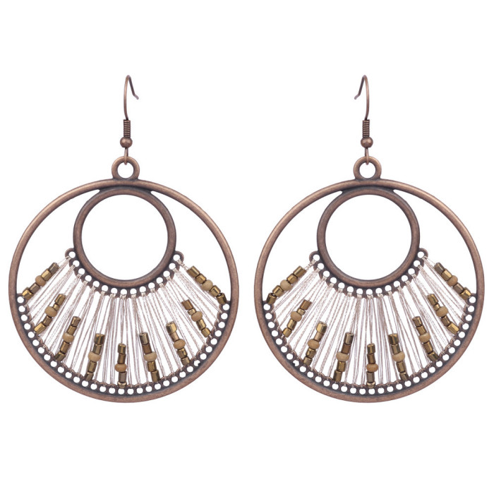 Exaggerated Retro Wooden Earrings with Tassels, Hollow Bell Pendants, Triangular Irregular Design Small Accessories W...