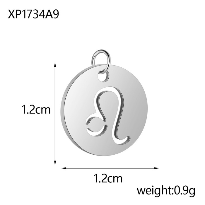 New Stainless Steel 12 Zodiac Hollow Round Pendant DIY Bracelet Necklace Small Charm Accessories Wholesale
