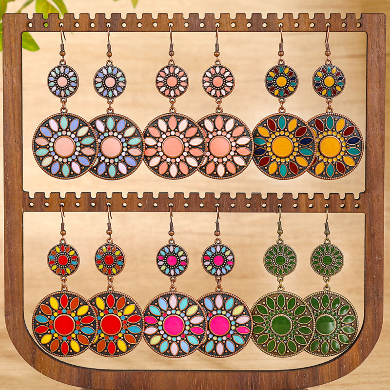Cross-Border Hot-Selling Bohemian Style Colorful Oil Drop Earrings Vacation Travel Alloy Earrings Manufacturer Wholesale