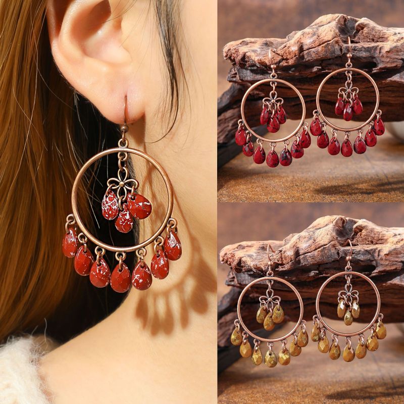New Red High-End Ethnic Style Earrings Versatile Fashion New Year Style Jewelry Vintage Distressed Earrings Wholesale