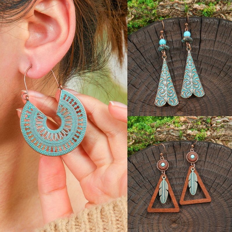 Cross-Border Set Bohemian Vintage Earrings Ethnic Vacation Style Long Tassel Earrings Super Beautiful Jungle Style Drop Earrings
