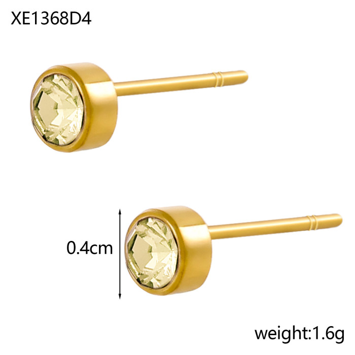 Amazon Cross-Border Hot-Selling Round December Colorful Zircon Small Earrings Stainless Steel Earrings Jewelry Wholesale