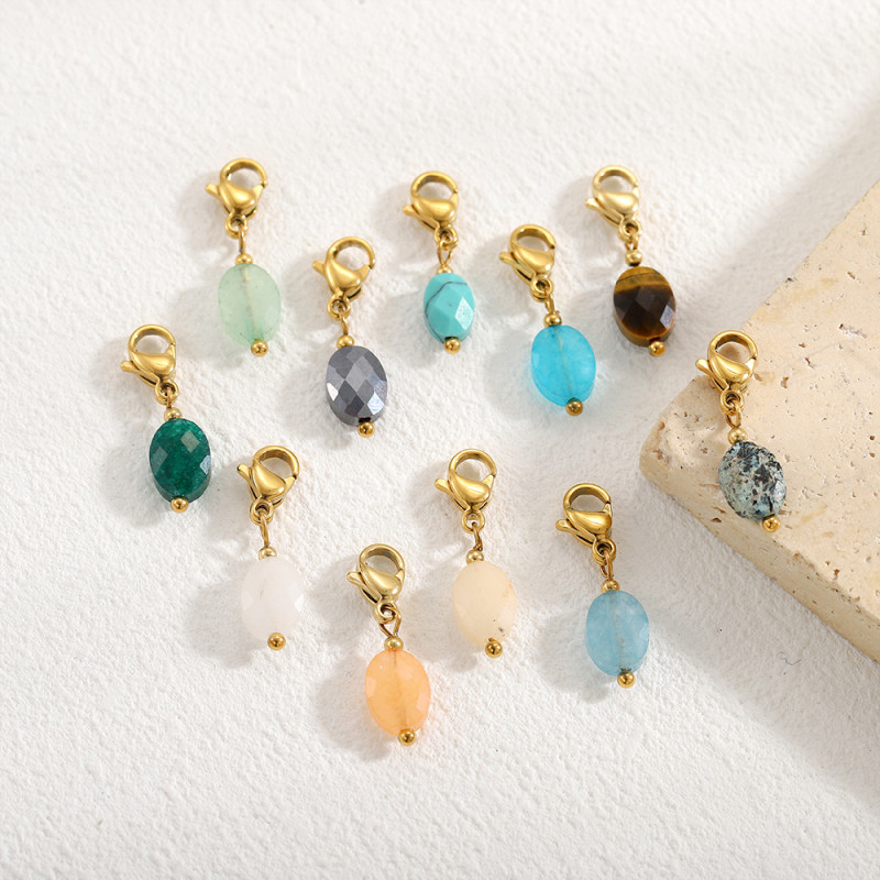 Cross-Border Hot Selling Fashion Simple DIY Pendant Accessories 11 Colors Natural Stone Accessories Hanging Circle Chain Accessories Wholesale