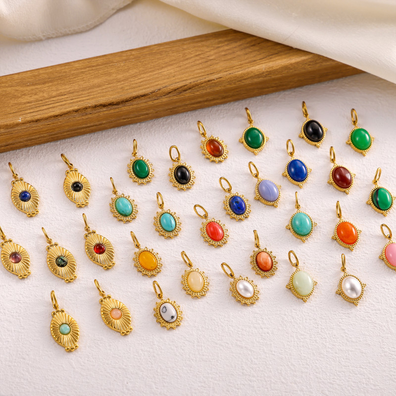 Cross-Border Hot Selling Fashion Titanium Steel Stainless Steel Natural Stone Small Pendant DIY Exquisite Accessories Manufacturer Wholesale