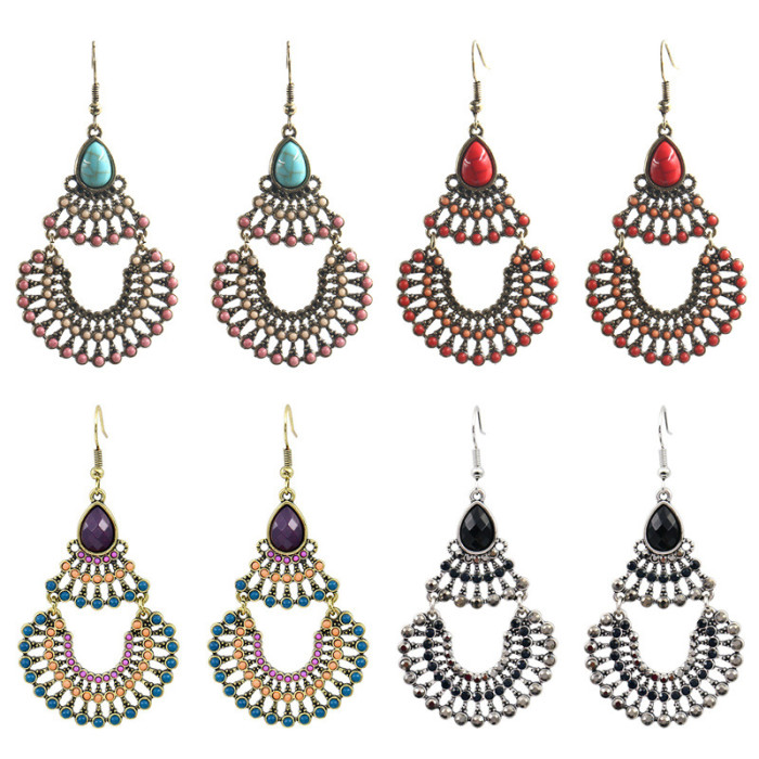 Personalized Earrings for Women, Fashion, Stone-Encrusted Accessories, Bohemian Creative Round Vintage Earrings Who...