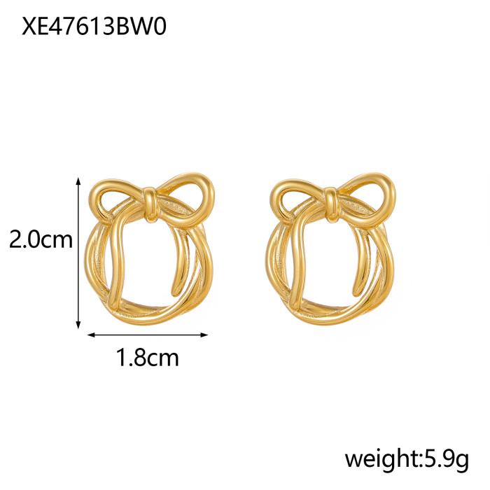 Fashion Exquisite Versatile Niche High-End Stainless Steel Plated Simple Gold Bow Necklace Wholesale
