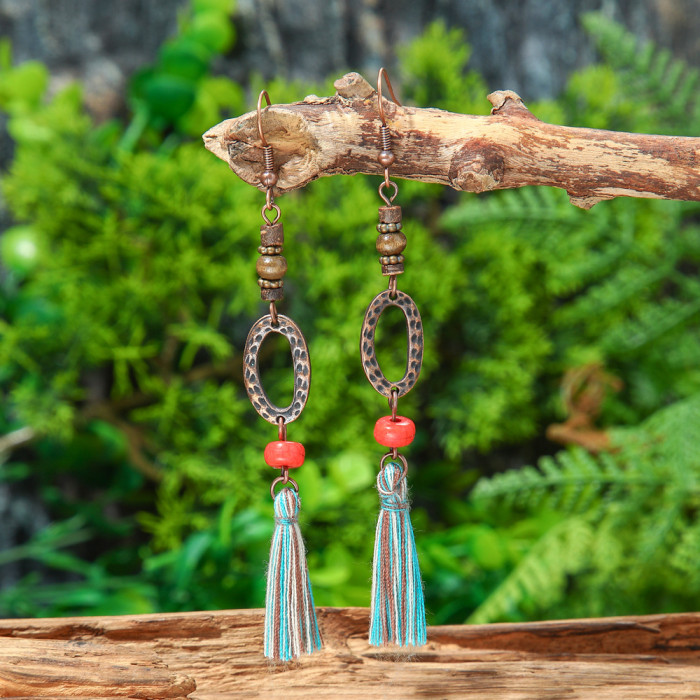 Amazon Hot Sale Ethnic Style Retro Vintage Earrings Set Bohemian Handmade Tassel Earrings Accessories Wholesale, Jewe...