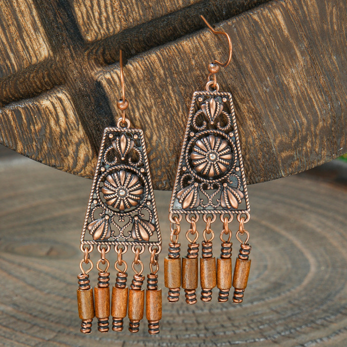 Vintage Coffee Color Earring Set Bohemian Style Fashion Creative Geometric Earrings Versatile Tassel Earrings, Jewelr...