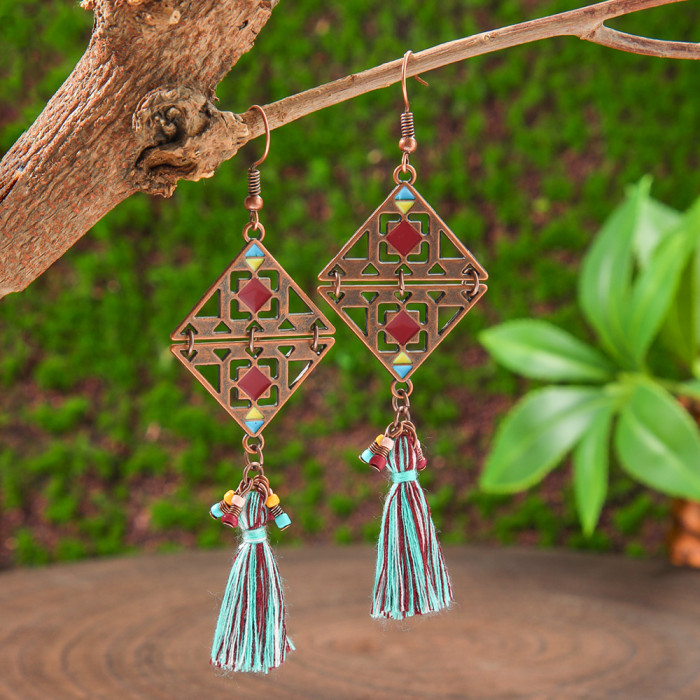 Vintage Ethnic Style Colorful Oil Drop Earrings Bohemian Exotic Design Versatile Jewelry Manufacturer