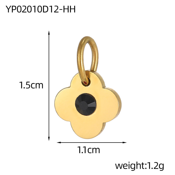 Fashion Light Luxury Stainless Steel Inlaid Zircon Lucky Four-Leaf Flower Pendant DIY Bracelet Necklace Flower Connec...