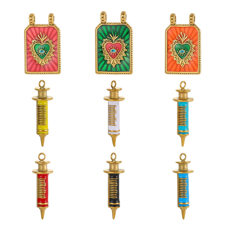 European and American Cross-Border Artistic Simple Stainless Steel Hot-Selling Heart Flower Bow Tarot Card Oil-Drip Color-Retaining Pendant